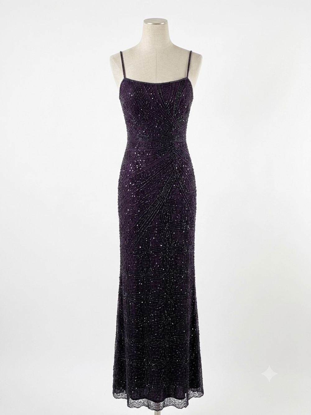 NWT Mia Bella Beaded Silk Spaghetti-Strap Maxi Dress Purple Size S